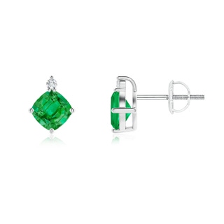 5mm AAA Sideways Cushion Emerald Studs with Diamond Accent in White Gold