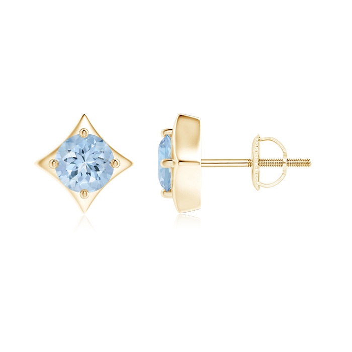 5mm AA Kite-Framed Aquamarine Stud Earrings in Yellow Gold 