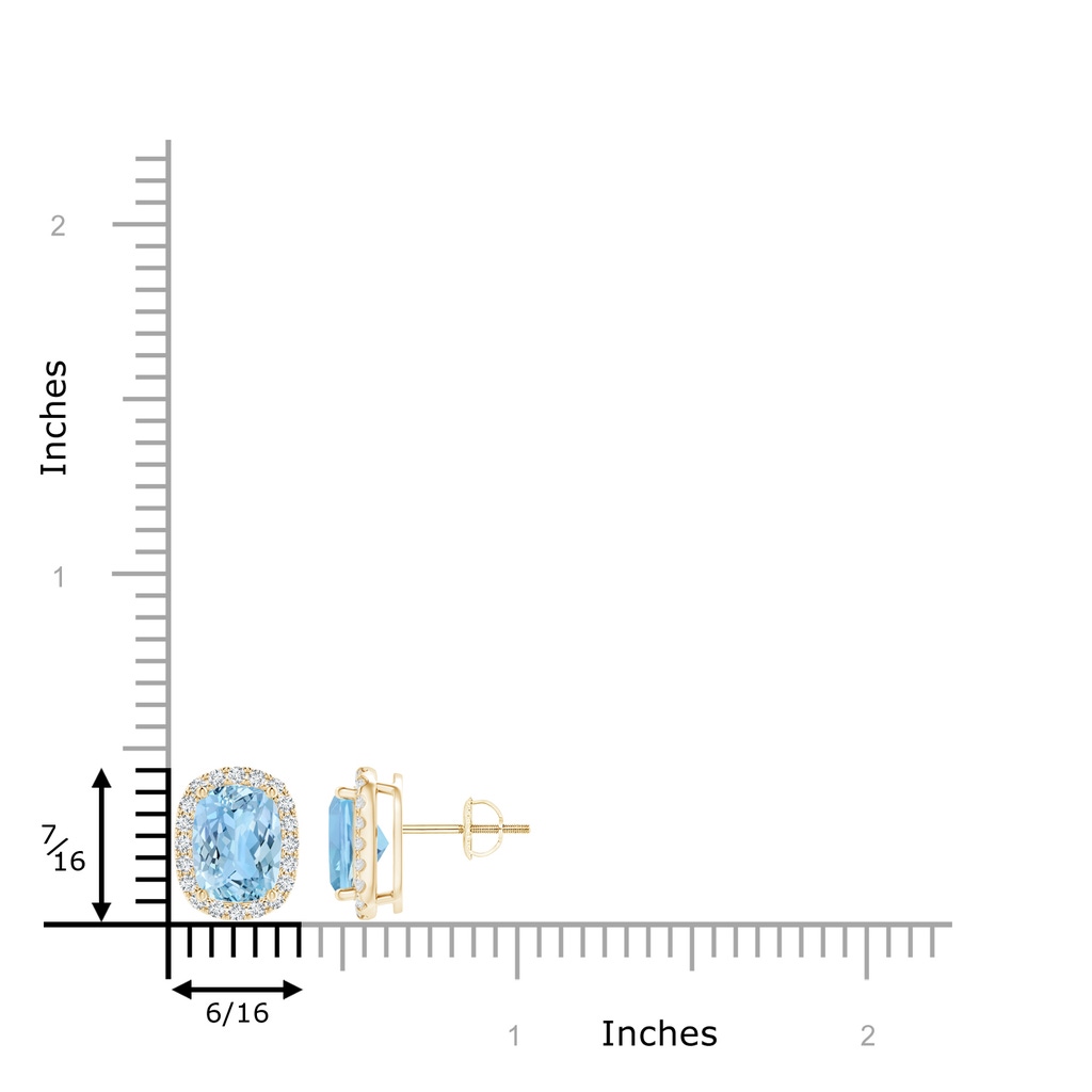 8x6mm AAAA Cushion Aquamarine Stud Earrings with Diamond Halo in Yellow Gold Product Image