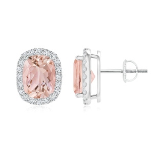 8x6mm AAAA Cushion Morganite Stud Earrings with Diamond Halo in P950 Platinum