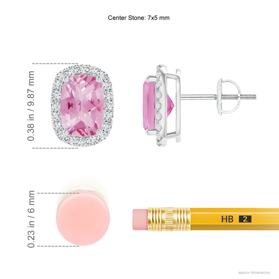 7x5mm A Cushion Pink Tourmaline Stud Earrings with Diamond Halo in P950 Platinum ruler