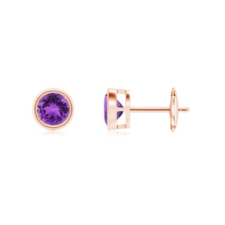 4mm AAA Bezel-Set  Amethyst Solitaire Stud Earrings in Rose Gold
