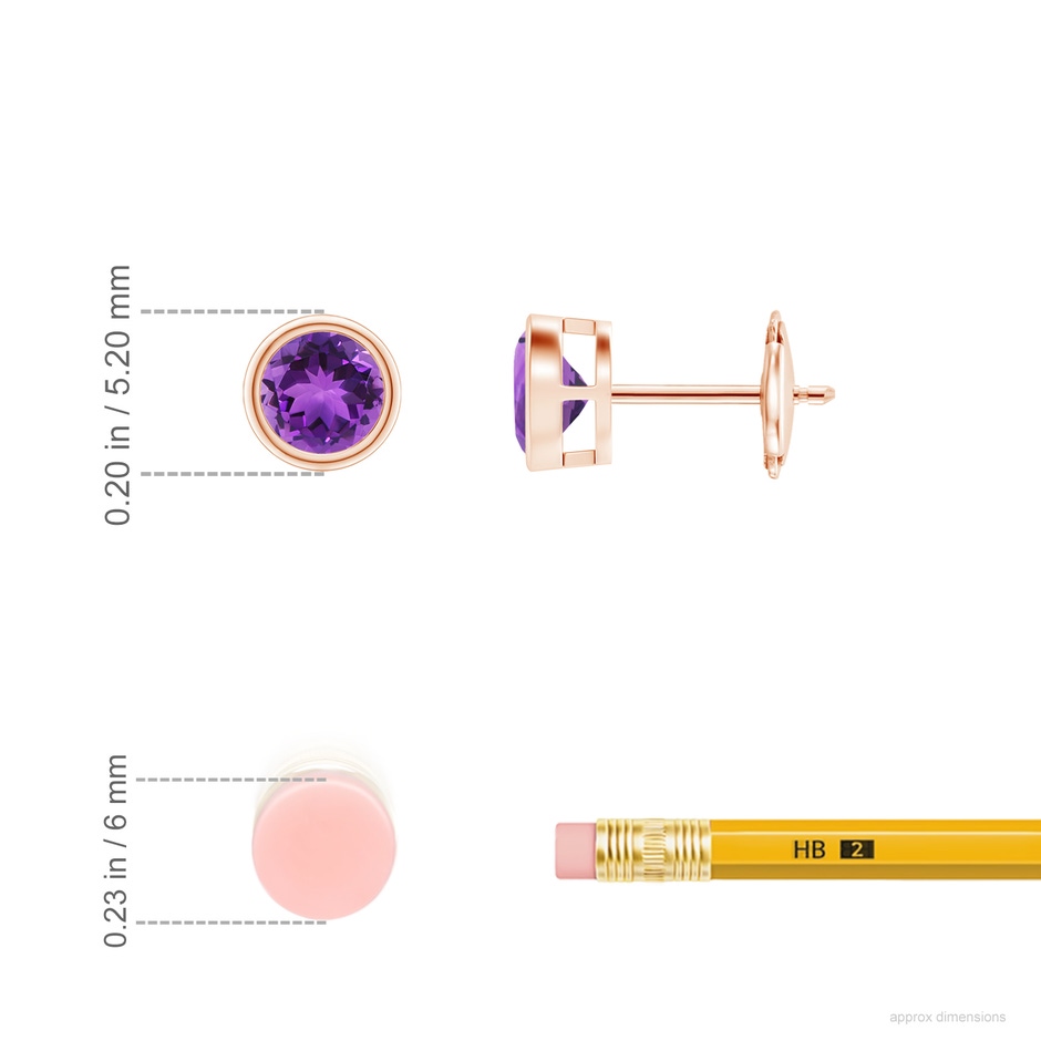 4mm AAA Bezel-Set  Amethyst Solitaire Stud Earrings in Rose Gold ruler