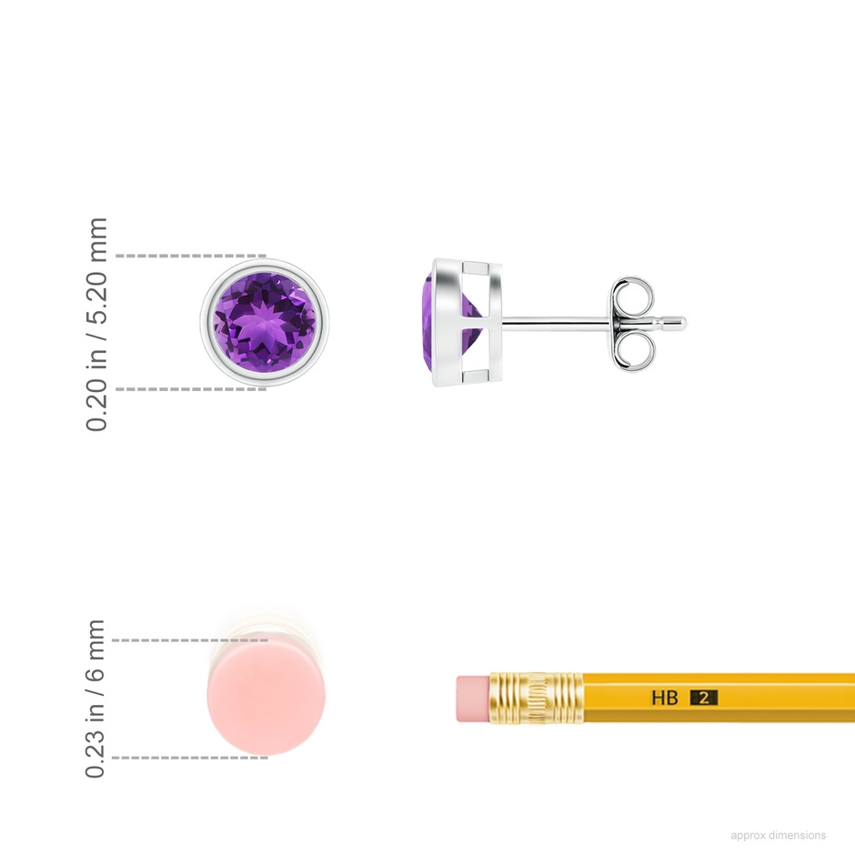 4mm AAA Bezel-Set  Amethyst Solitaire Stud Earrings in S999 Silver ruler