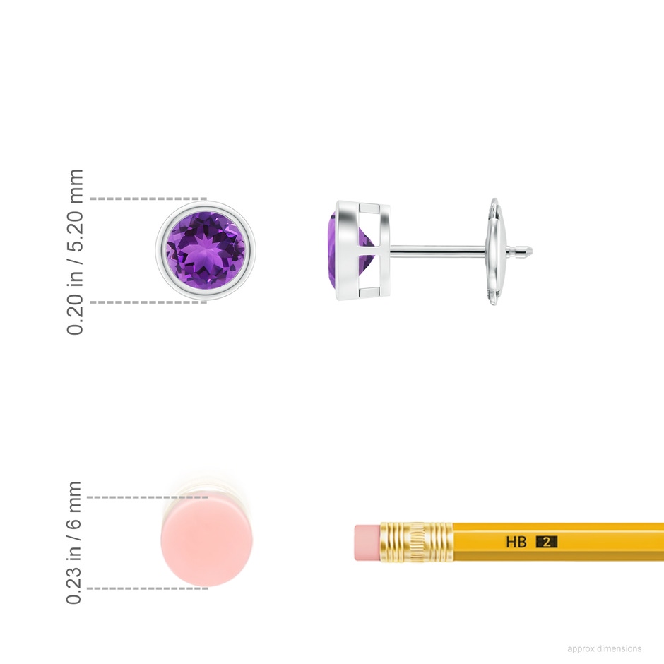 4mm AAA Bezel-Set  Amethyst Solitaire Stud Earrings in White Gold ruler