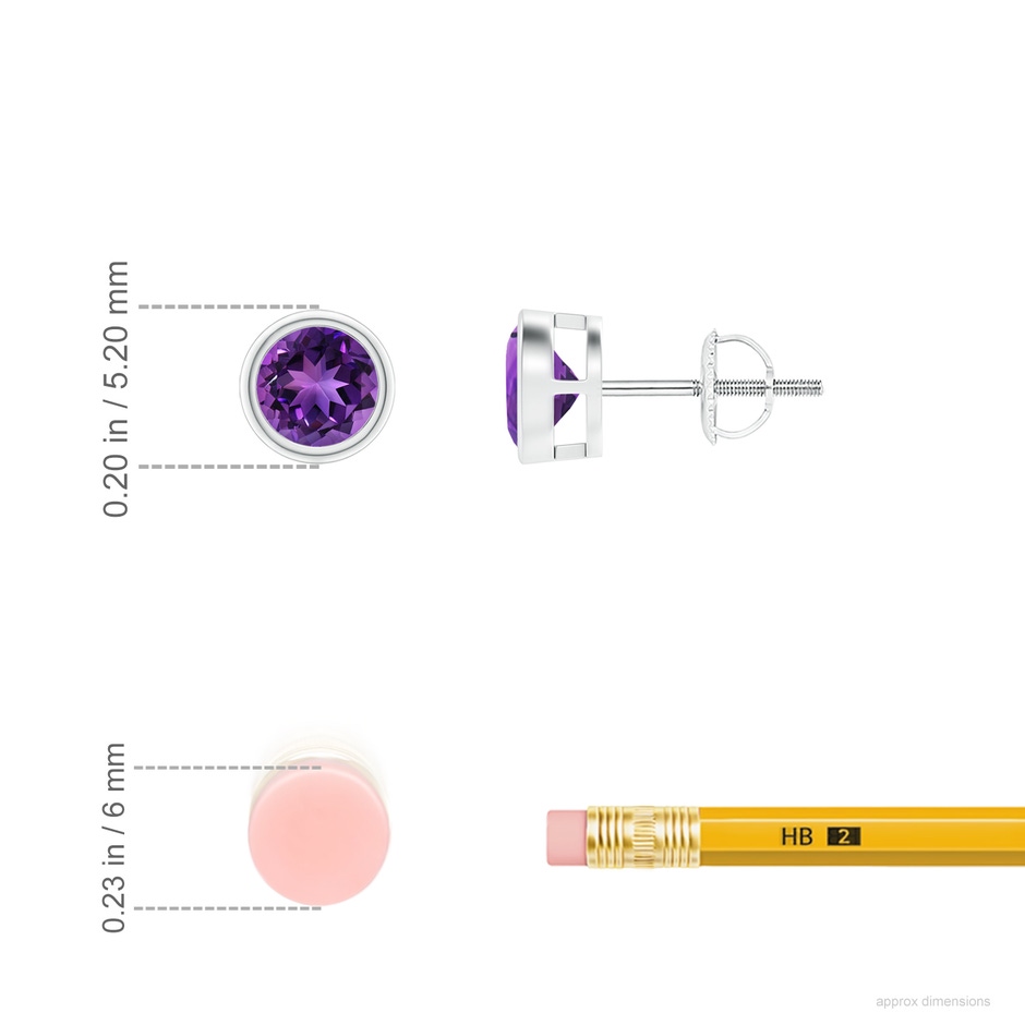 4mm AAAA Bezel-Set  Amethyst Solitaire Stud Earrings in P950 Platinum ruler