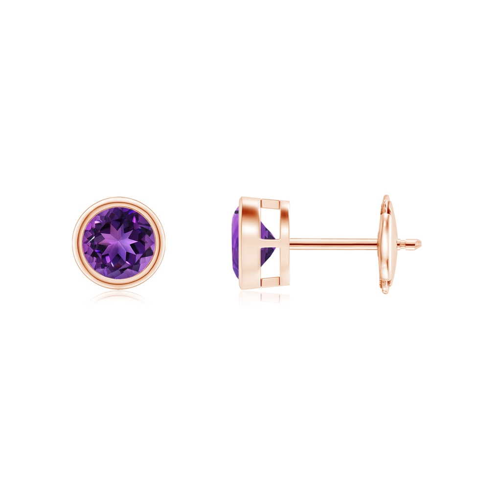 4mm AAAA Bezel-Set  Amethyst Solitaire Stud Earrings in Rose Gold