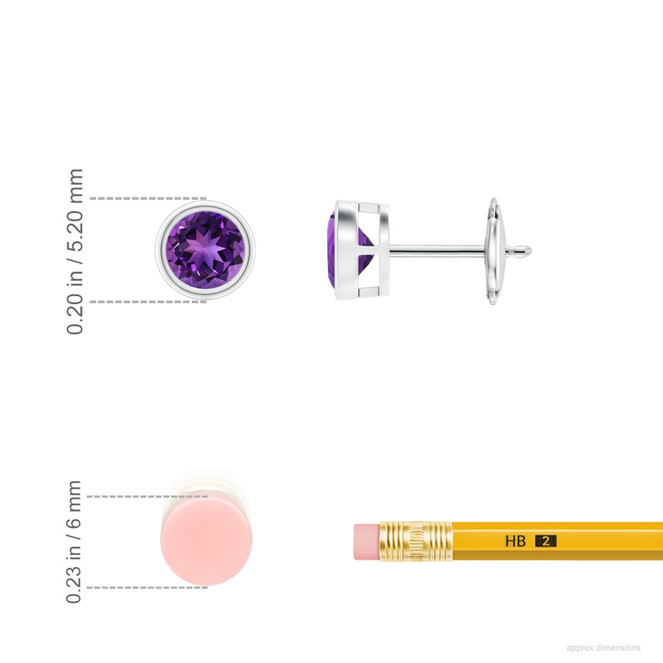 4mm AAAA Bezel-Set  Amethyst Solitaire Stud Earrings in White Gold ruler