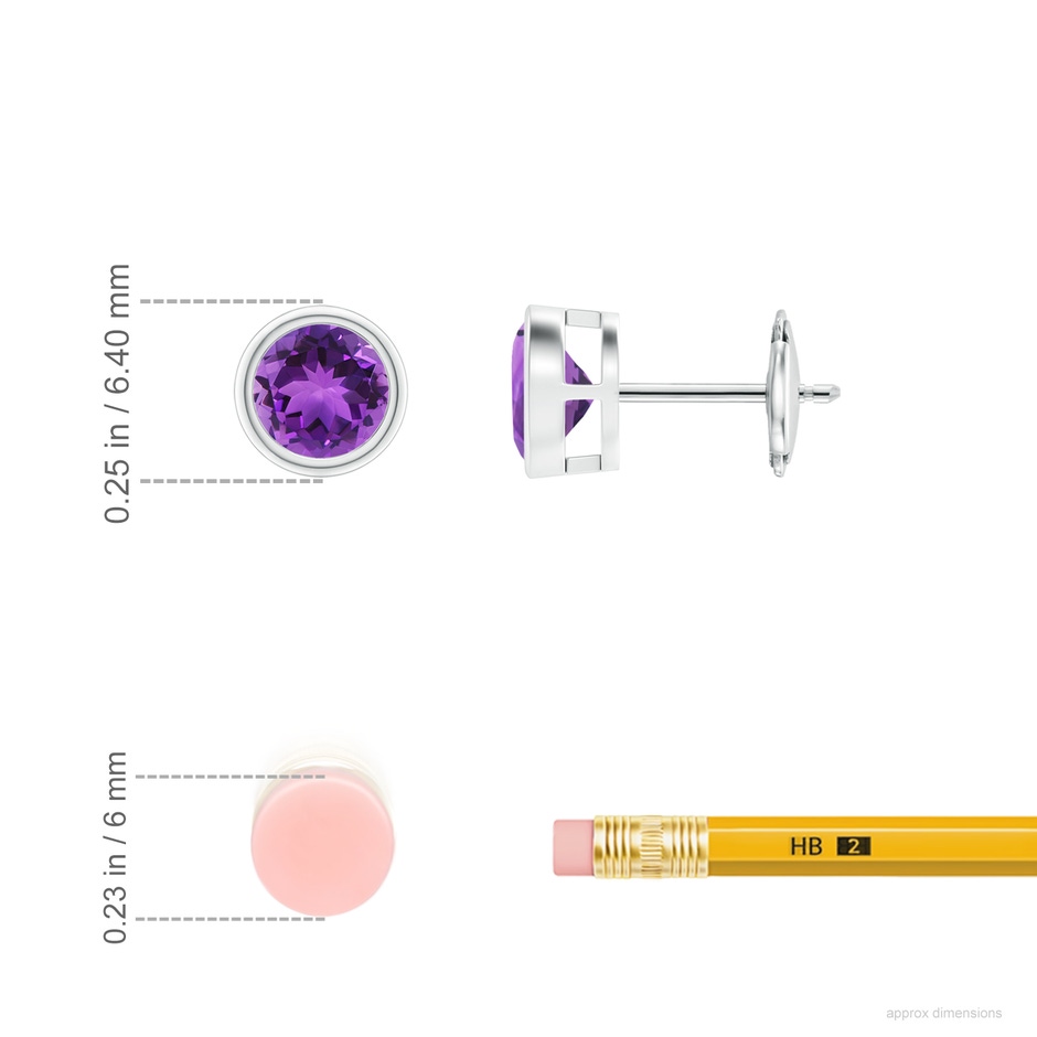 5mm AAA Bezel-Set  Amethyst Solitaire Stud Earrings in 18K White Gold ruler