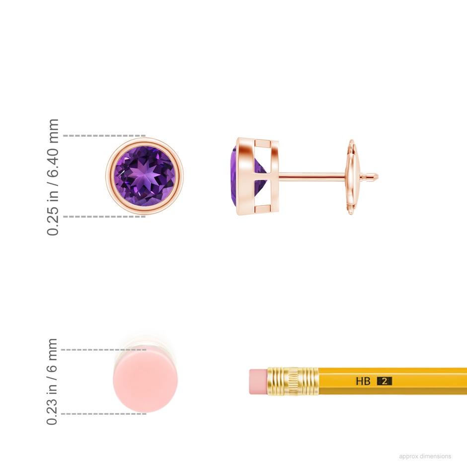 5mm AAAA Bezel-Set  Amethyst Solitaire Stud Earrings in Rose Gold ruler