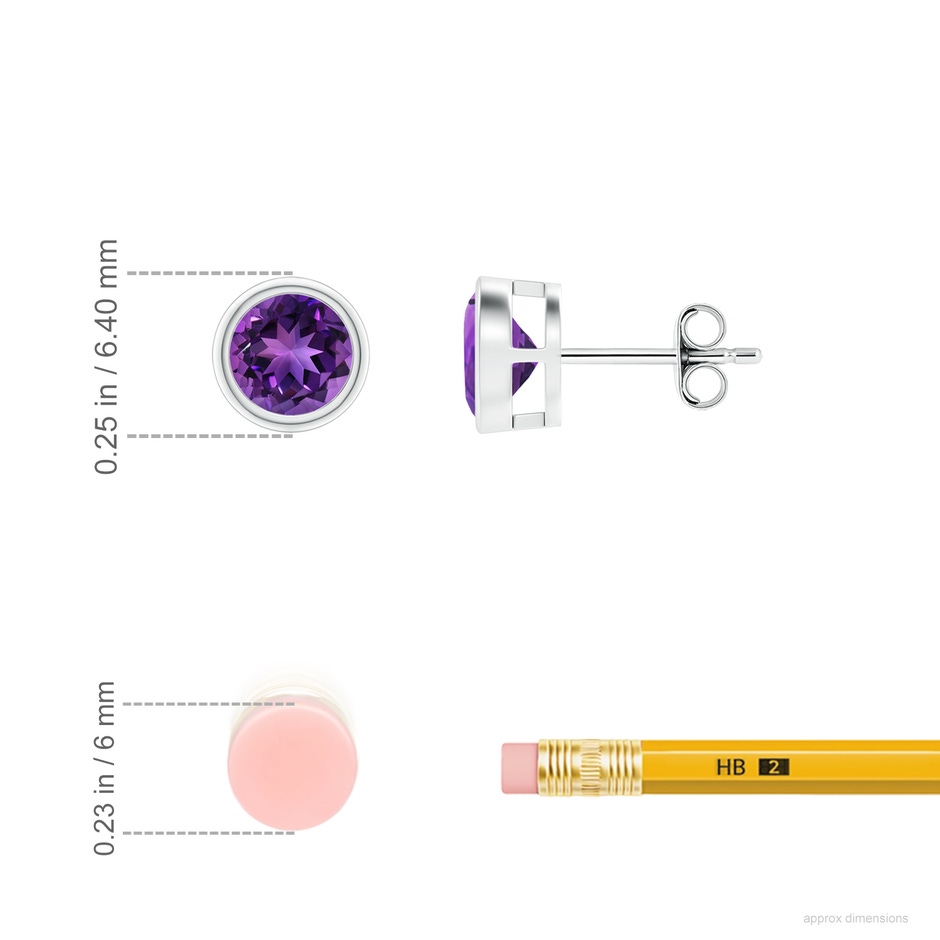 5mm AAAA Bezel-Set  Amethyst Solitaire Stud Earrings in S999 Silver ruler