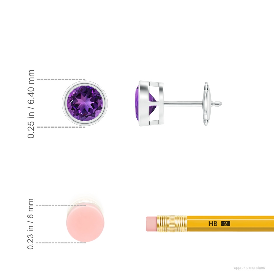 5mm AAAA Bezel-Set  Amethyst Solitaire Stud Earrings in White Gold ruler