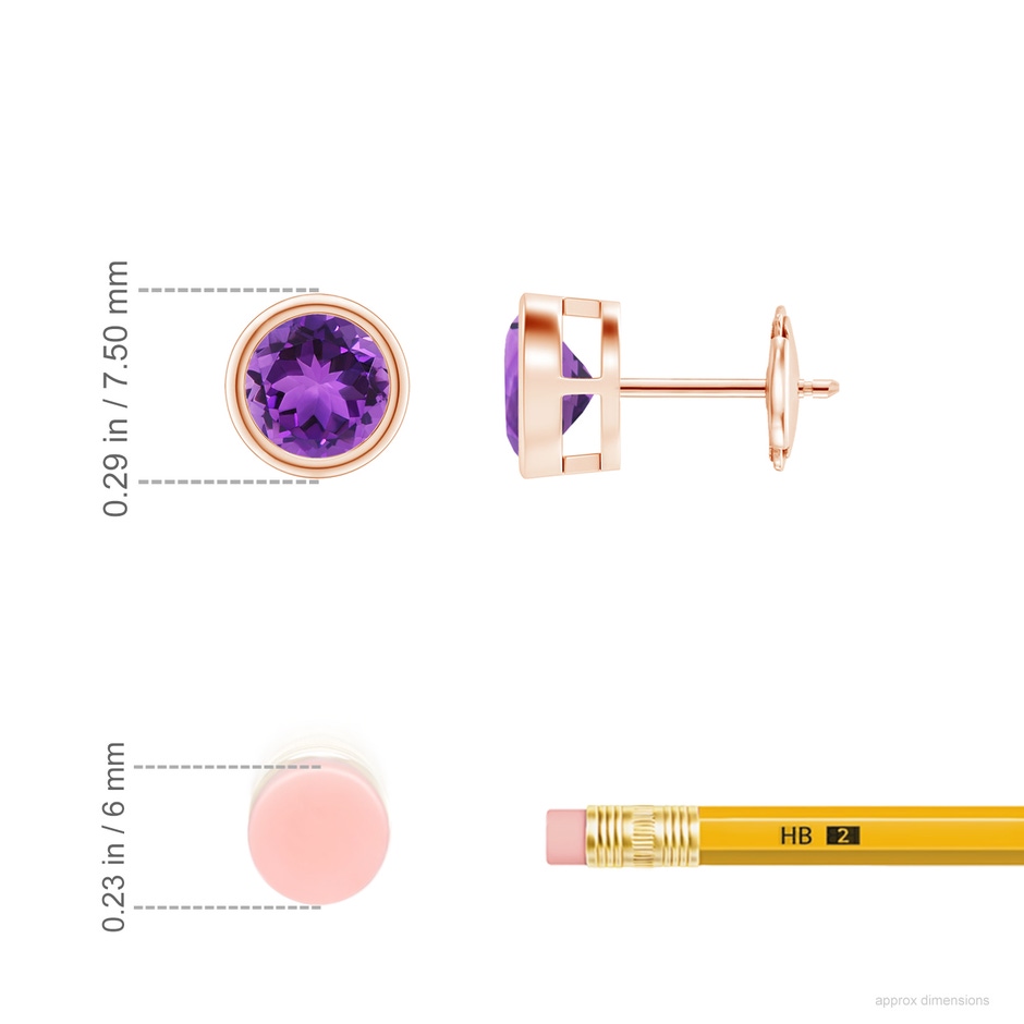 6mm AAA Bezel-Set  Amethyst Solitaire Stud Earrings in Rose Gold ruler