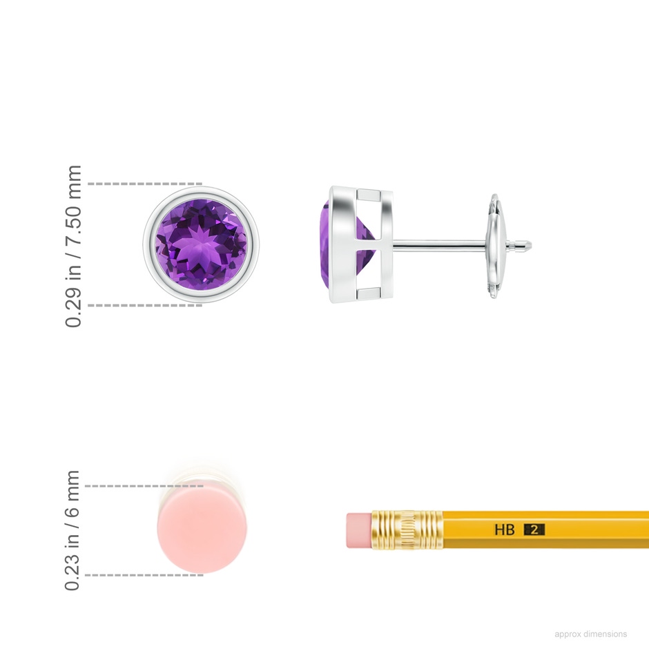 6mm AAA Bezel-Set  Amethyst Solitaire Stud Earrings in White Gold ruler