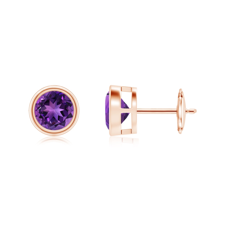 6mm AAAA Bezel-Set  Amethyst Solitaire Stud Earrings in Rose Gold 