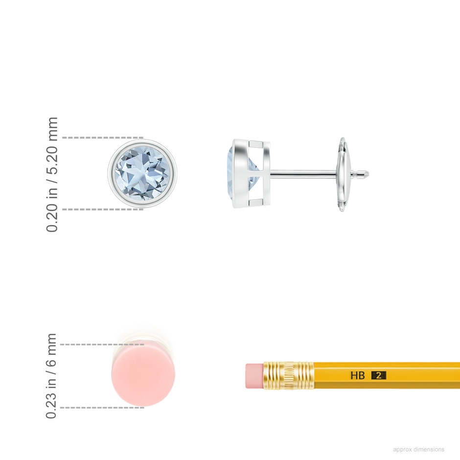 4mm A Bezel-Set Aquamarine Solitaire Stud Earrings in White Gold ruler