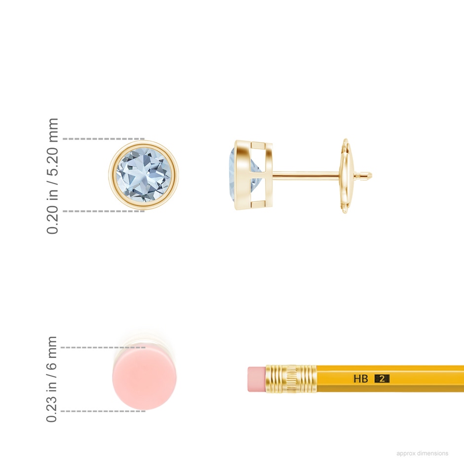 4mm A Bezel-Set Aquamarine Solitaire Stud Earrings in Yellow Gold ruler