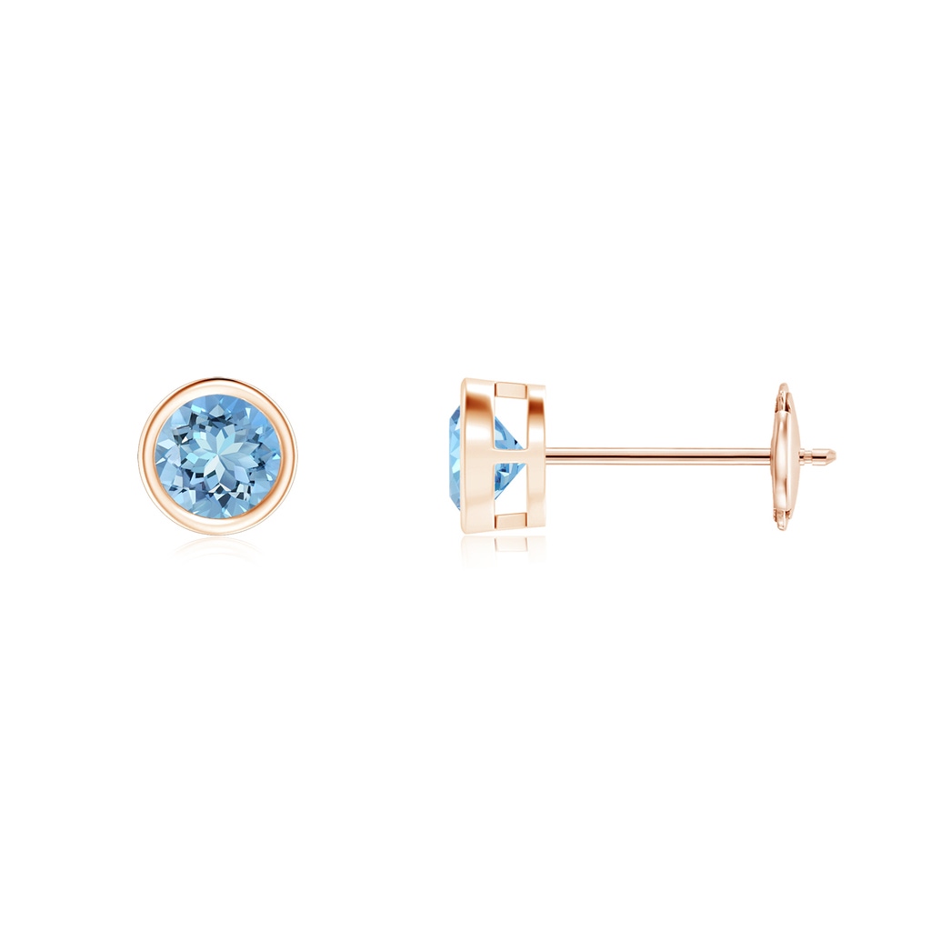 4mm AAAA Bezel-Set Aquamarine Solitaire Stud Earrings in Rose Gold