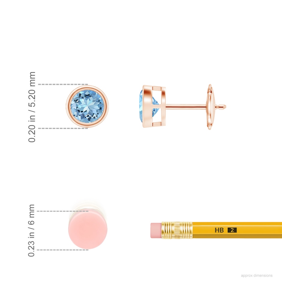 4mm AAAA Bezel-Set Aquamarine Solitaire Stud Earrings in Rose Gold ruler