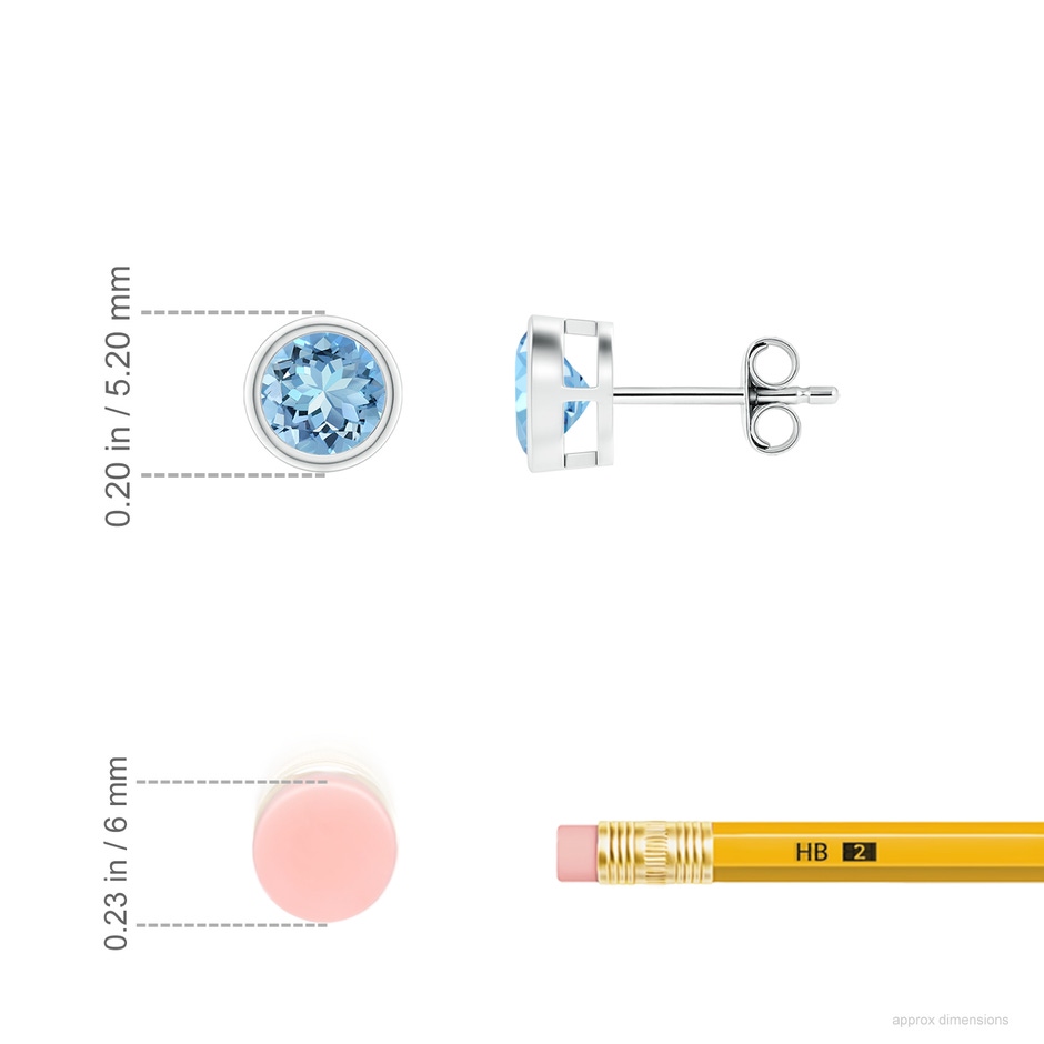 4mm AAAA Bezel-Set Aquamarine Solitaire Stud Earrings in S999 Silver ruler