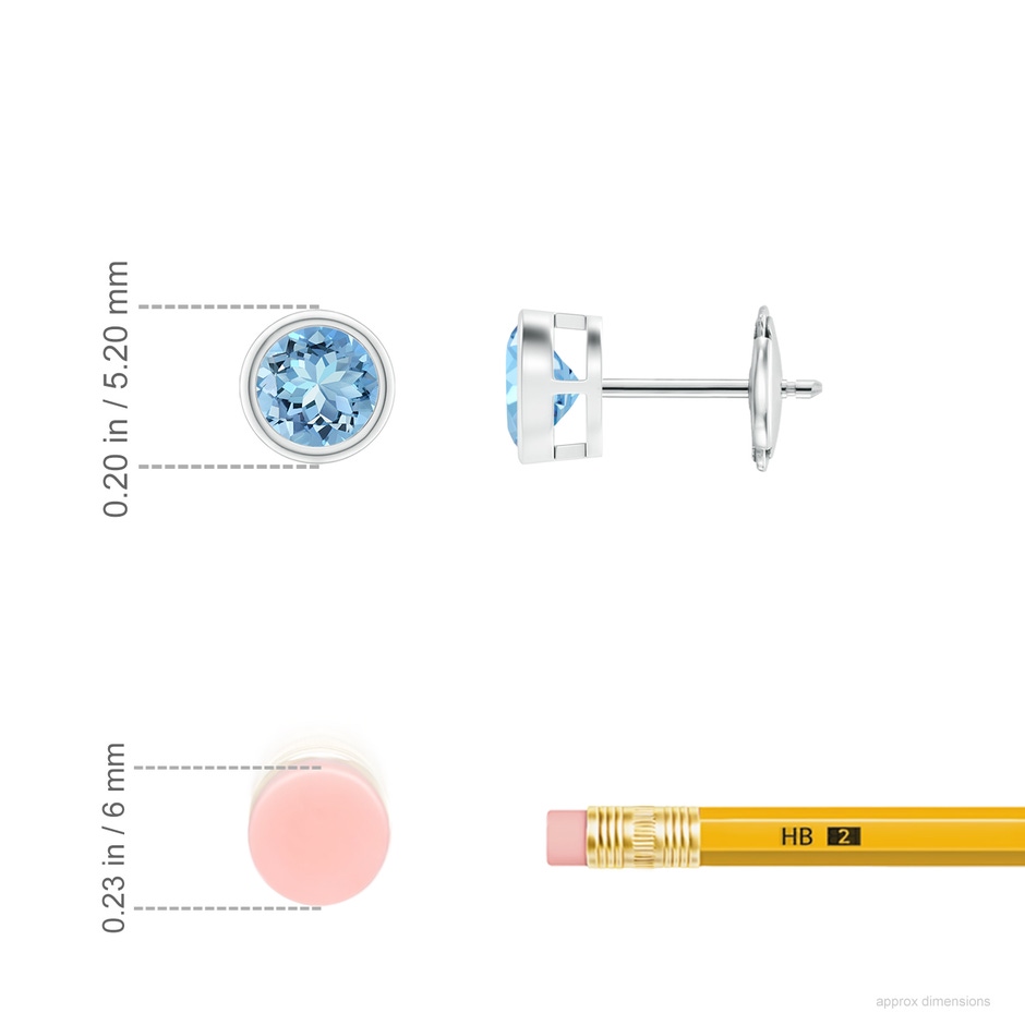 4mm AAAA Bezel-Set Aquamarine Solitaire Stud Earrings in White Gold ruler