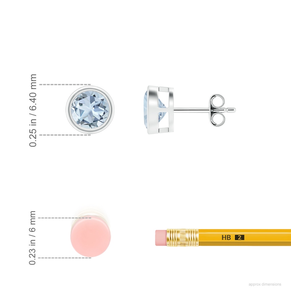 5mm A Bezel-Set Aquamarine Solitaire Stud Earrings in S999 Silver ruler