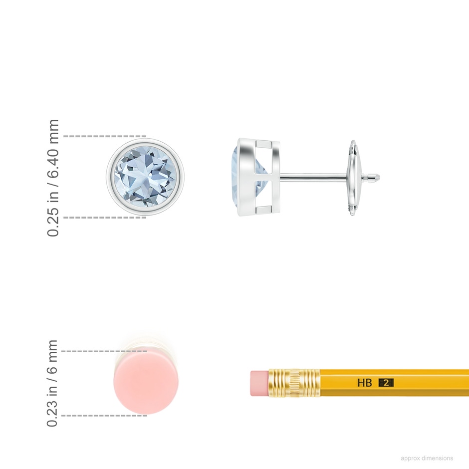 5mm A Bezel-Set Aquamarine Solitaire Stud Earrings in White Gold ruler