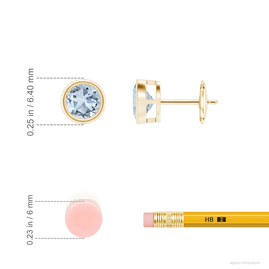 5mm A Bezel-Set Aquamarine Solitaire Stud Earrings in Yellow Gold ruler