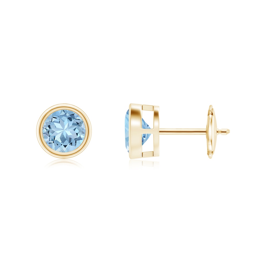 5mm AAA Bezel-Set Aquamarine Solitaire Stud Earrings in Yellow Gold 