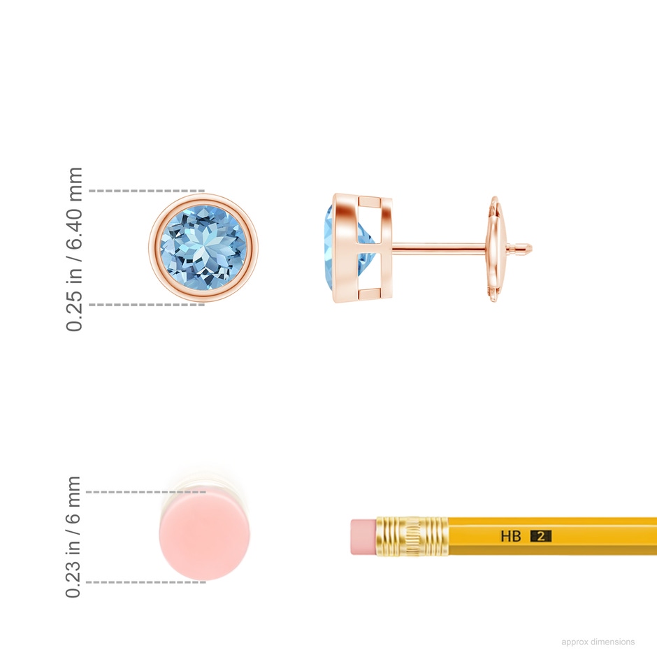 5mm AAAA Bezel-Set Aquamarine Solitaire Stud Earrings in Rose Gold ruler