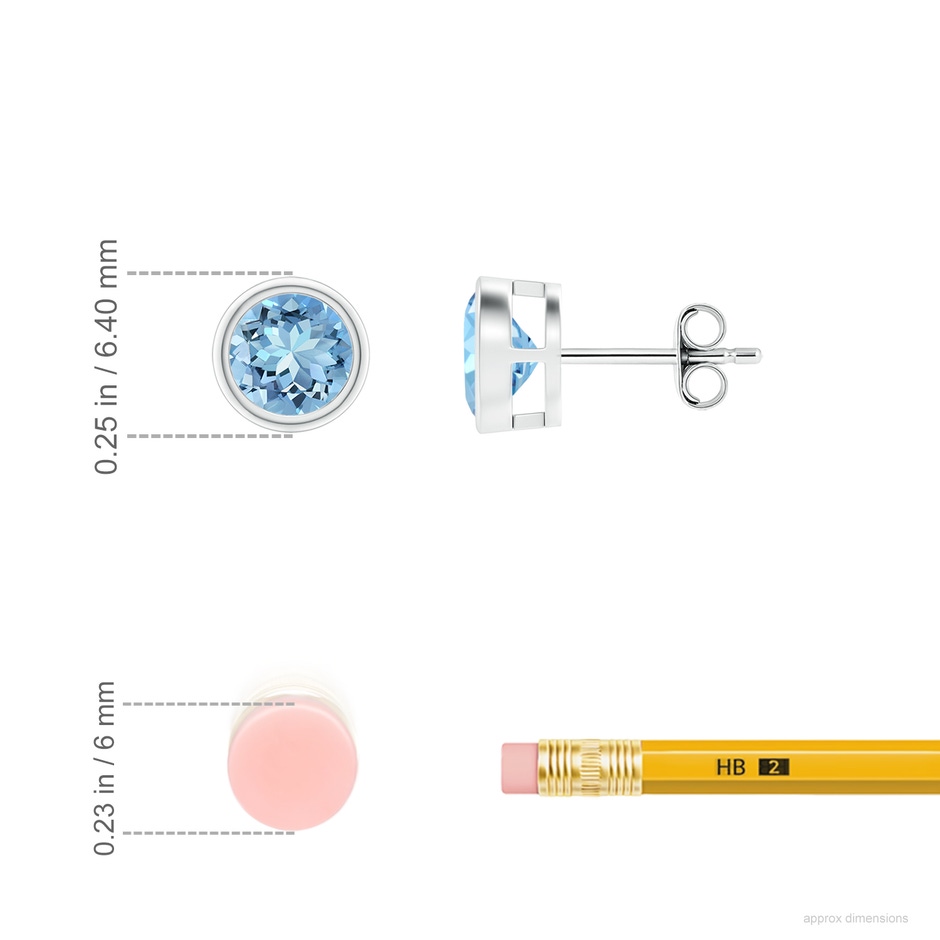 5mm AAAA Bezel-Set Aquamarine Solitaire Stud Earrings in S999 Silver ruler