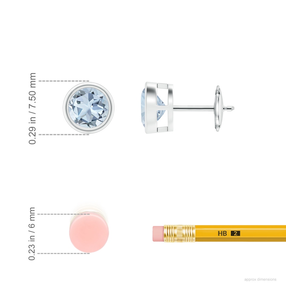 6mm A Bezel-Set Aquamarine Solitaire Stud Earrings in 18K White Gold ruler