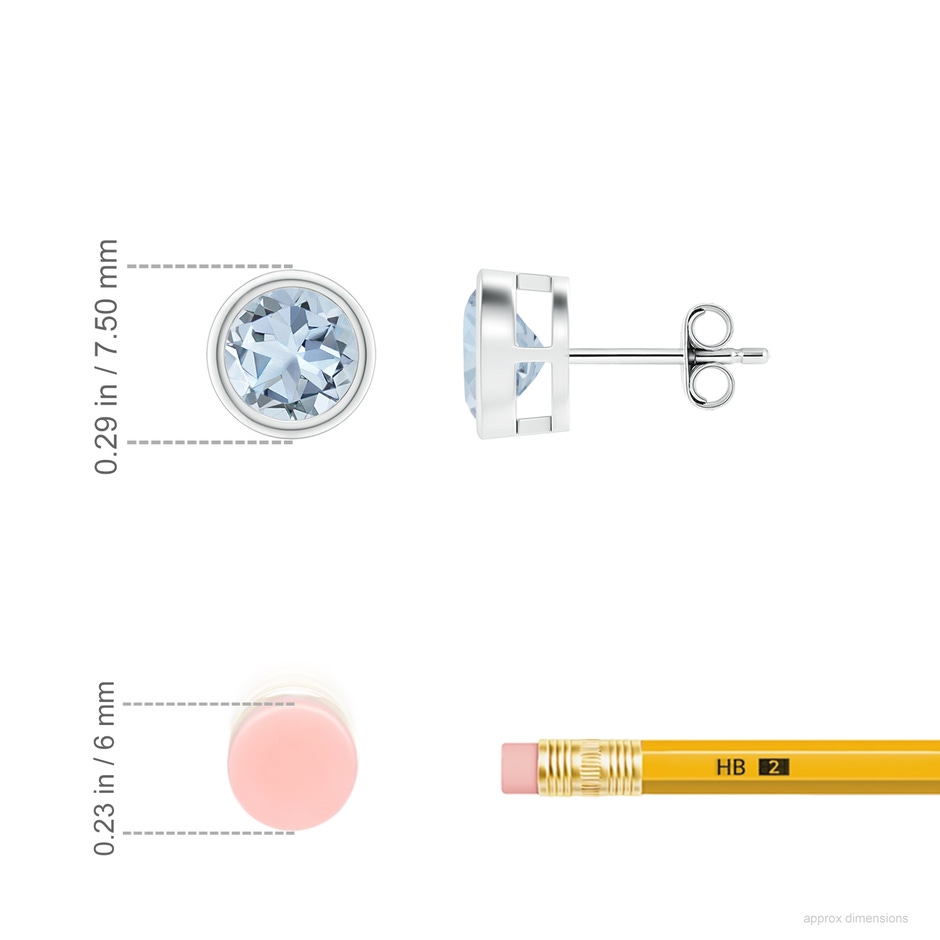 6mm A Bezel-Set Aquamarine Solitaire Stud Earrings in S999 Silver ruler
