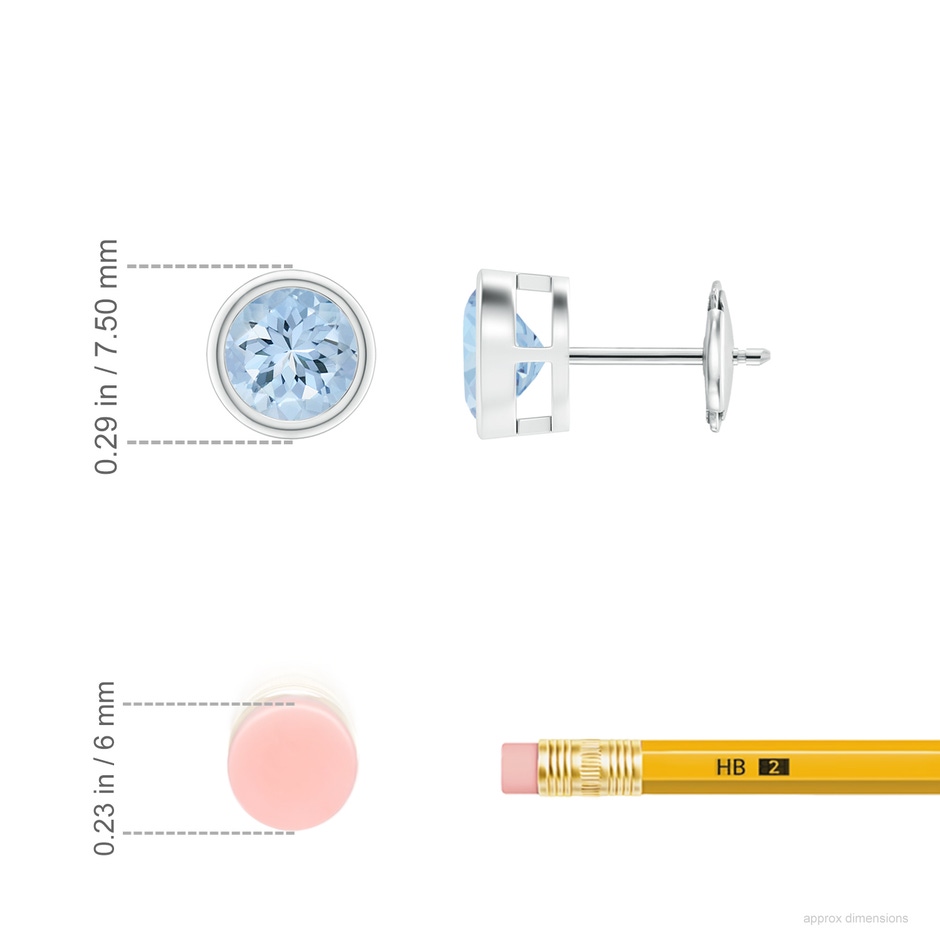 6mm AA Bezel-Set Aquamarine Solitaire Stud Earrings in 18K White Gold ruler