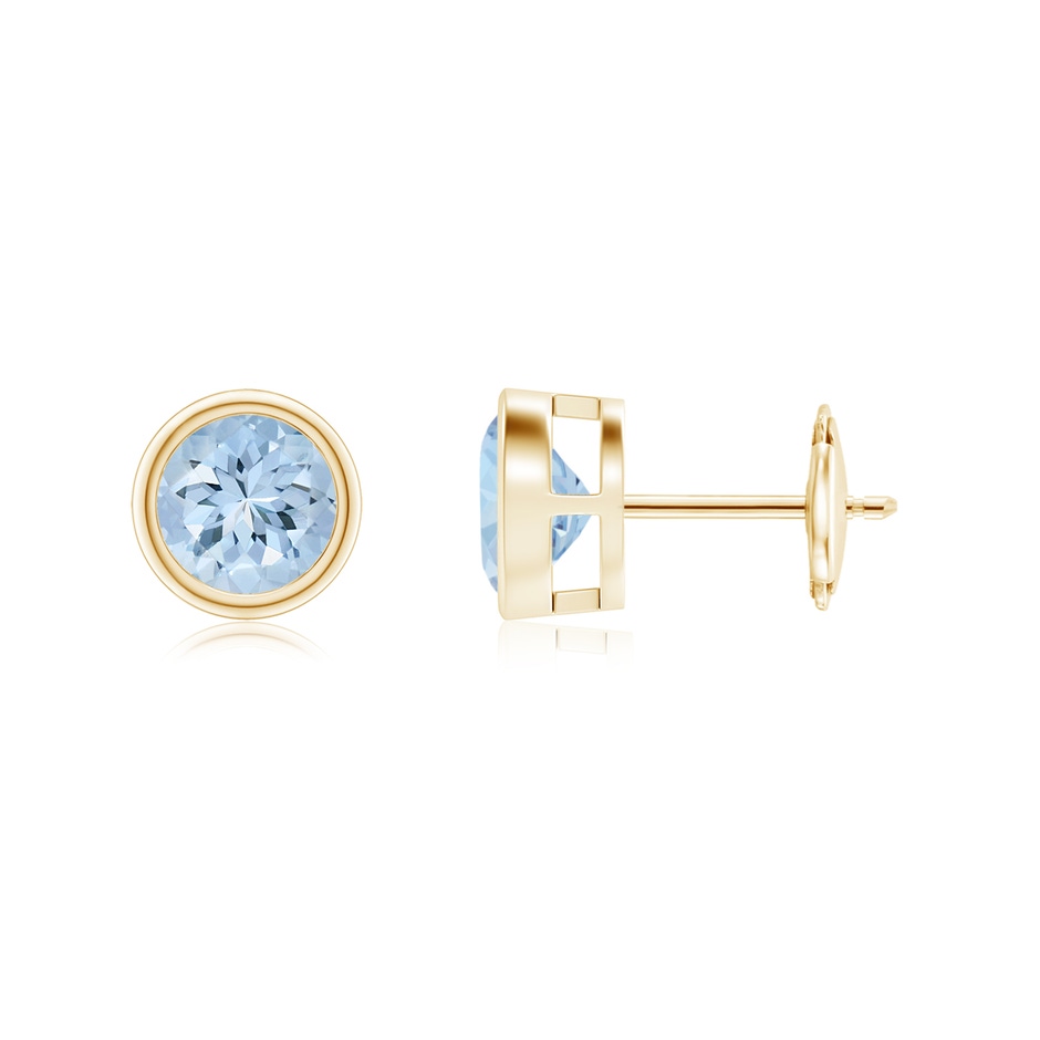6mm AA Bezel-Set Aquamarine Solitaire Stud Earrings in 18K Yellow Gold 