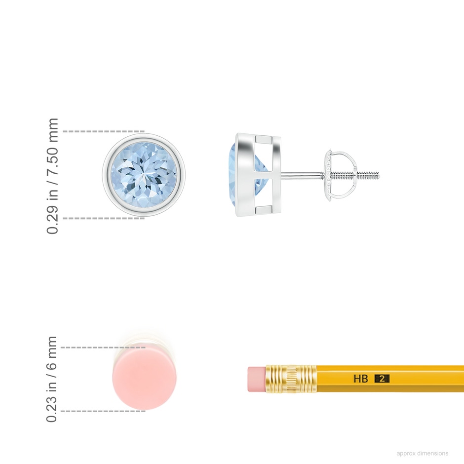 6mm AA Bezel-Set Aquamarine Solitaire Stud Earrings in P950 Platinum ruler