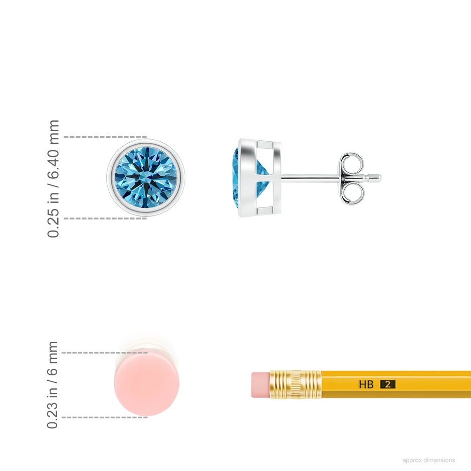 5.1mm AAAA Bezel-Set Fancy Intense Blue Diamond Solitaire Stud Earrings in P950 Platinum ruler