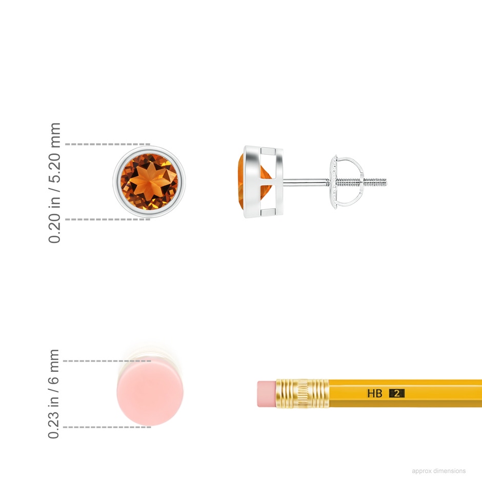 4mm AAAA Bezel-Set Citrine Solitaire Stud Earrings in P950 Platinum ruler