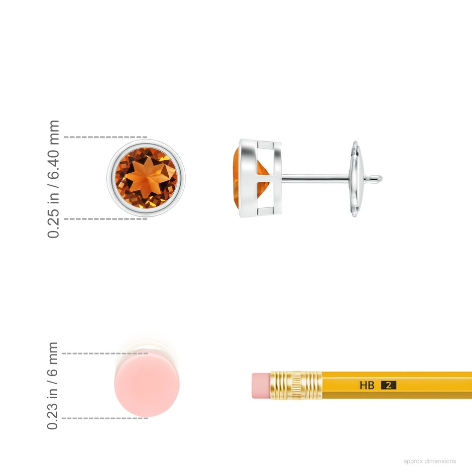 5mm AAAA Bezel-Set Citrine Solitaire Stud Earrings in 18K White Gold ruler