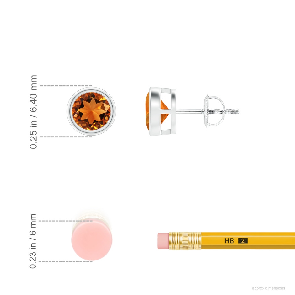 5mm AAAA Bezel-Set Citrine Solitaire Stud Earrings in P950 Platinum ruler