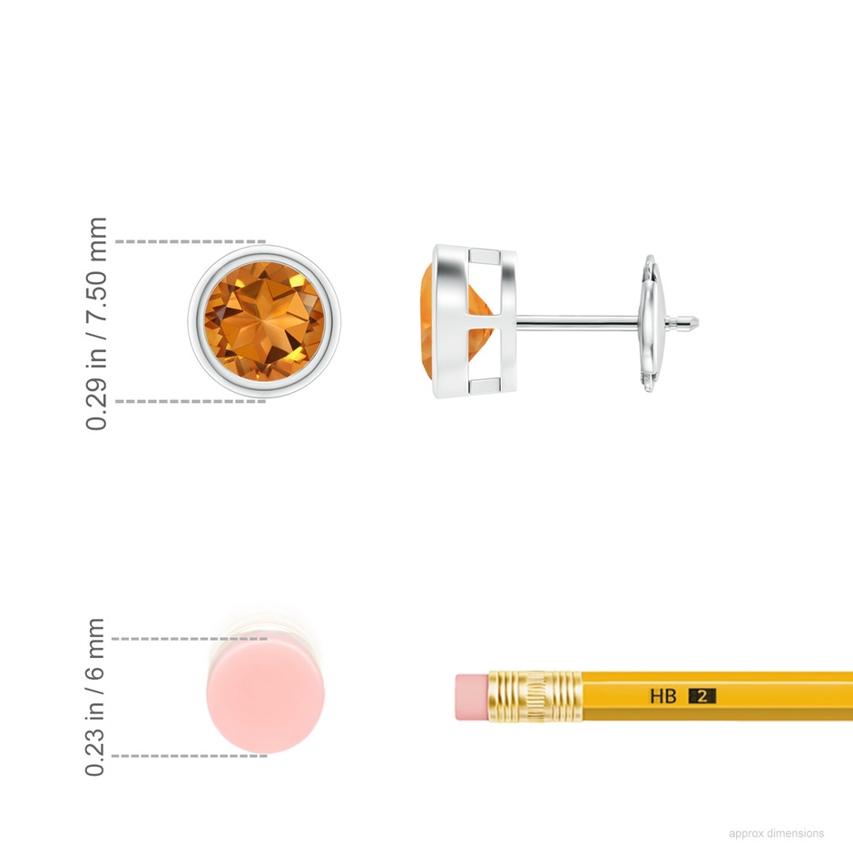 6mm AAA Bezel-Set Citrine Solitaire Stud Earrings in White Gold ruler