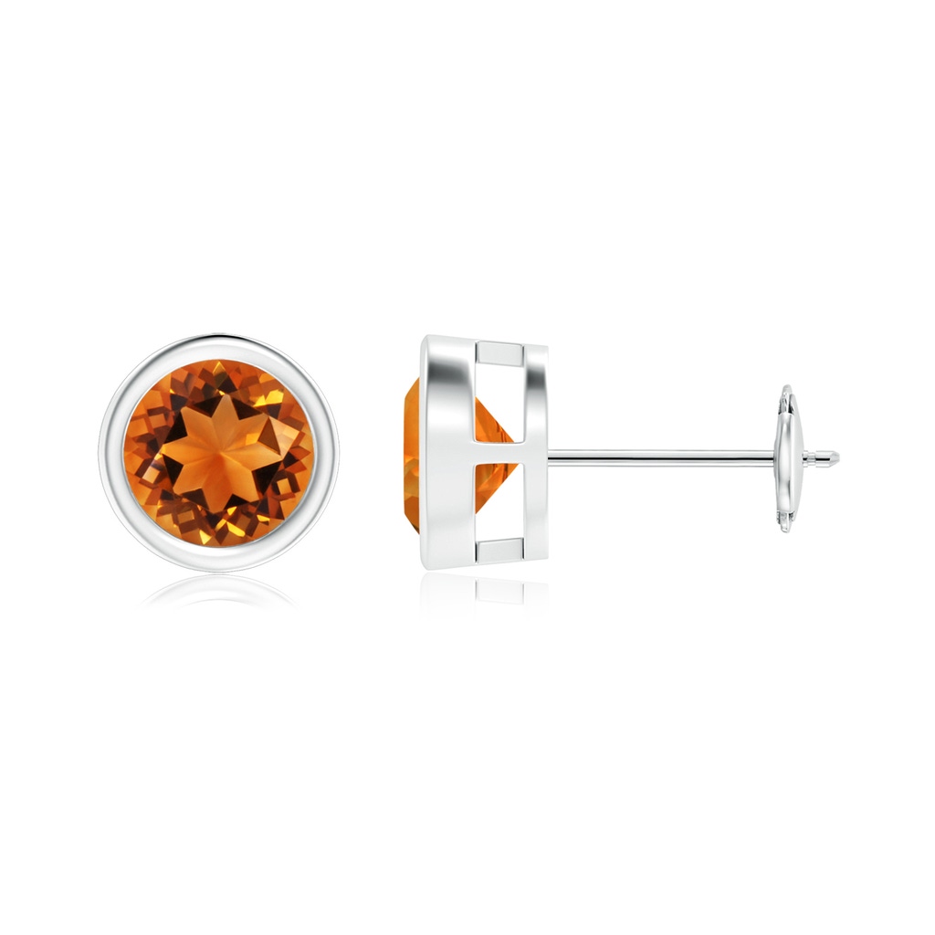 6mm AAAA Bezel-Set Citrine Solitaire Stud Earrings in White Gold