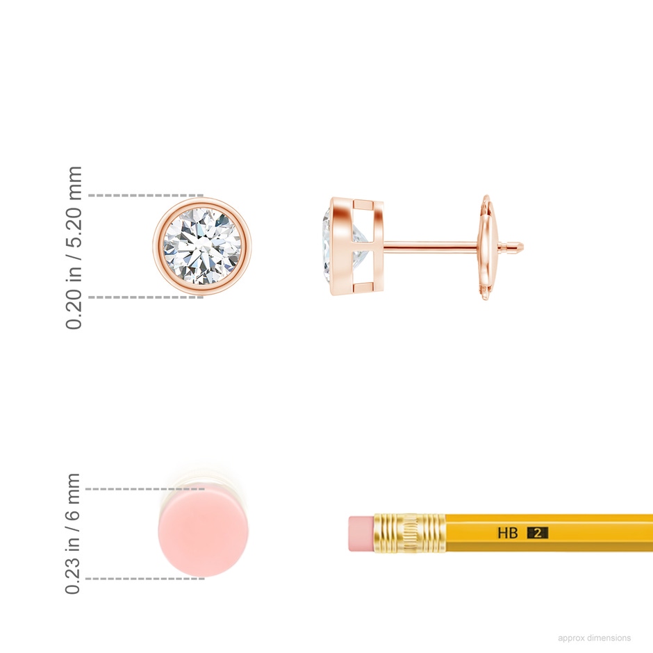 4mm GVS2 Bezel-Set Diamond Solitaire Stud Earrings in Rose Gold ruler