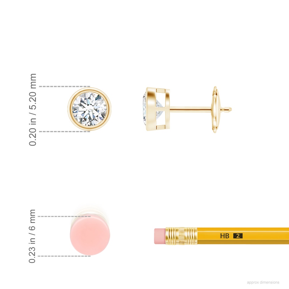 4mm GVS2 Bezel-Set Diamond Solitaire Stud Earrings in Yellow Gold ruler