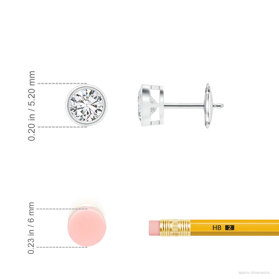 4mm HSI2 Bezel-Set Diamond Solitaire Stud Earrings in White Gold ruler