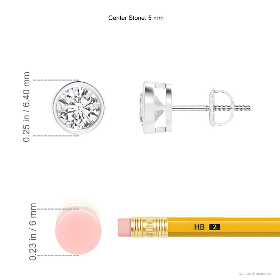 5mm HSI2 Bezel-Set Diamond Solitaire Stud Earrings in P950 Platinum ruler