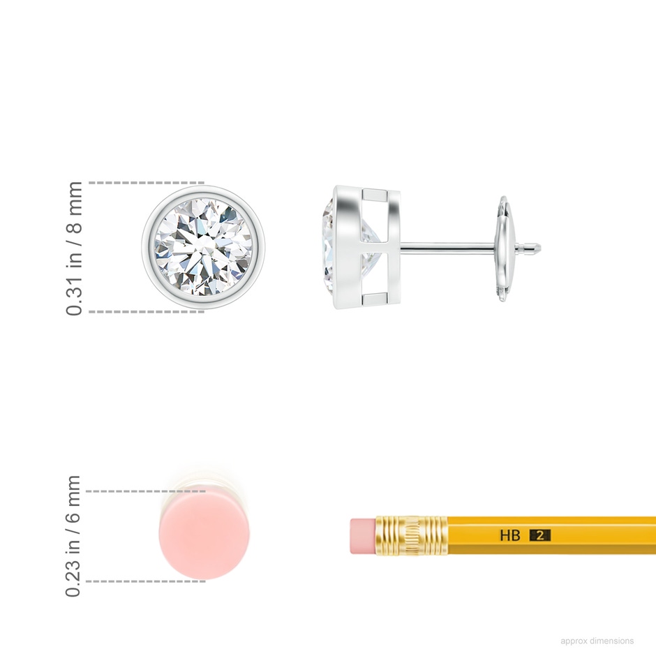 6.4mm GVS2 Bezel-Set Diamond Solitaire Stud Earrings in White Gold ruler