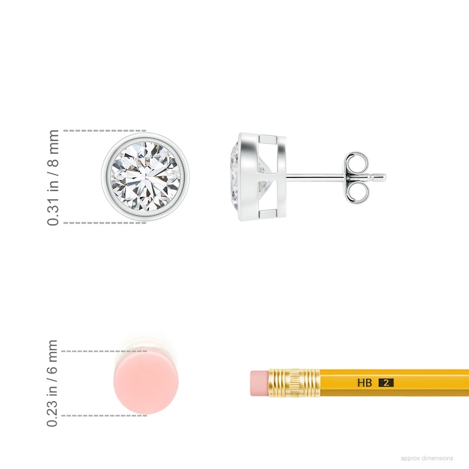 6.4mm HSI2 Bezel-Set Diamond Solitaire Stud Earrings in S999 Silver ruler