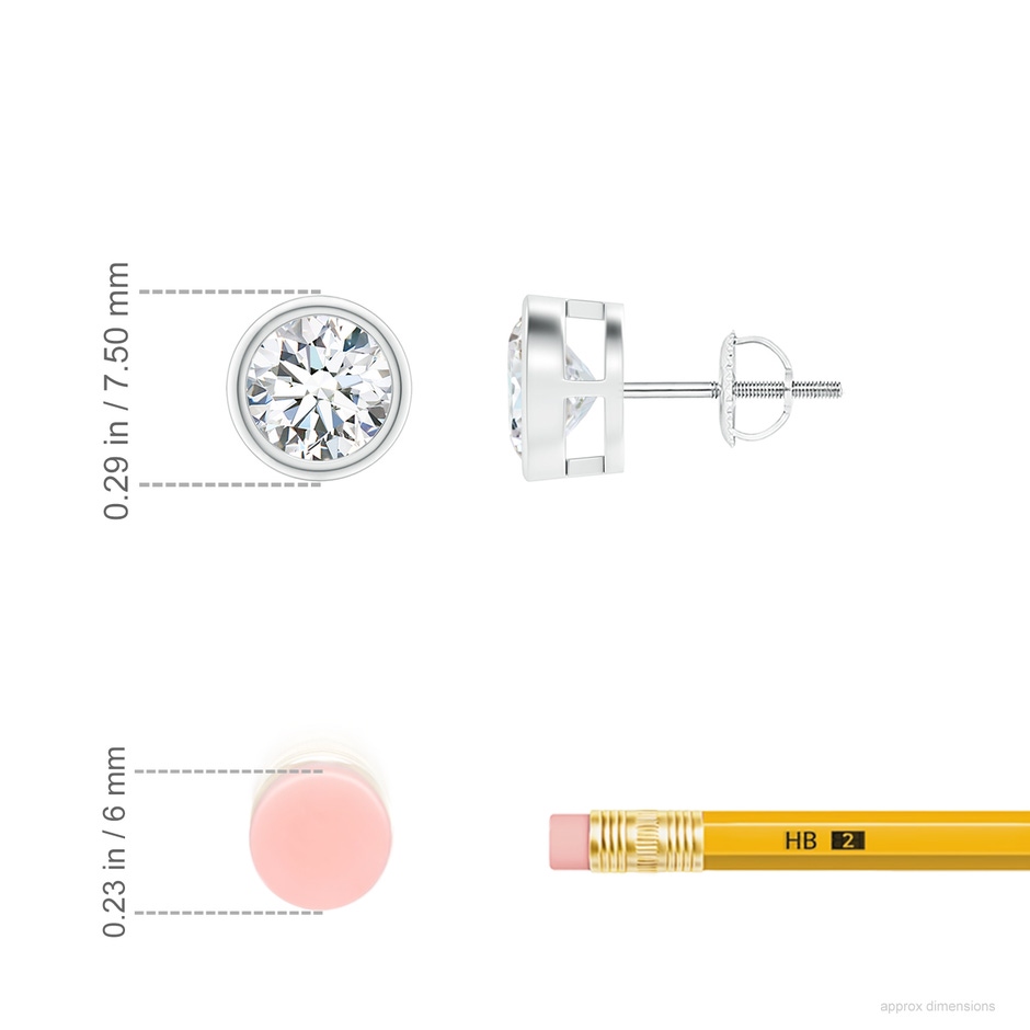 6mm GVS2 Bezel-Set Diamond Solitaire Stud Earrings in P950 Platinum ruler