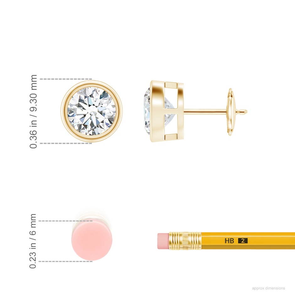 7.4mm GVS2 Bezel-Set Diamond Solitaire Stud Earrings in Yellow Gold ruler